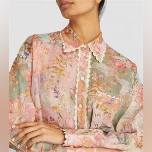 ZIMMERMANN Cira Relaxed Oversized Shirt in Spliced Multi Floral EUC AU OP US 2P
